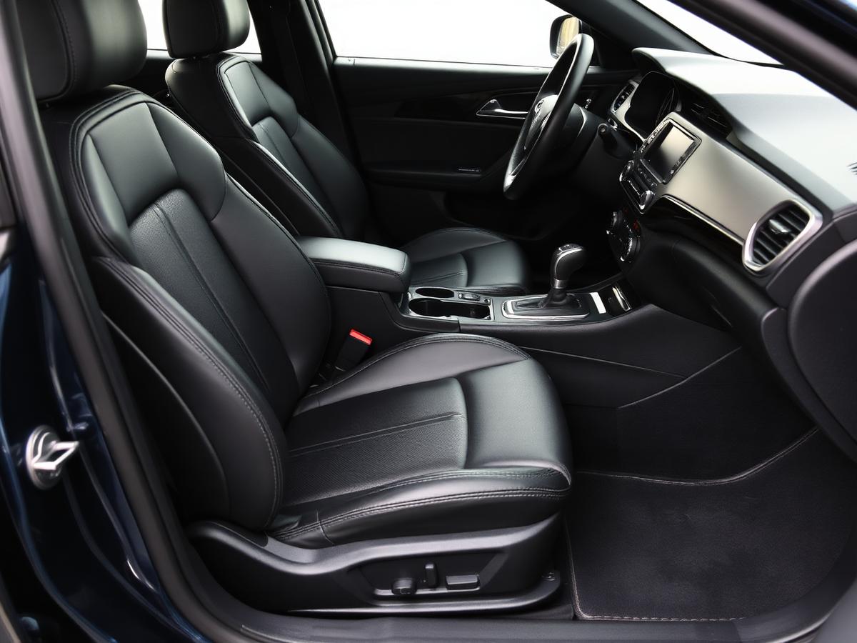 Detailed car interior with cleaned black leather seats and dashboard in Edmonton South
